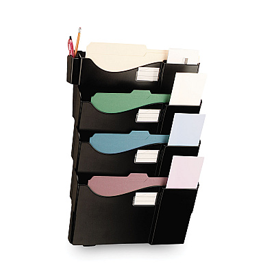 Universal Grande Central Filing System, 4 Sections, Legal/Letter Size, Wall Mount, 16.63" x 4.75" x 27.5", Black, 4/Pack (UNV08137)