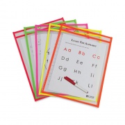 C-Line Reusable Dry Erase Pockets, 9 x 12, Assorted Neon Colors, 10/Pack (40810)