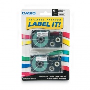 Casio Tape Cassettes for KL Label Makers, 0.37" x 26 ft, Black on Clear, 2/Pack (XR9X2S)