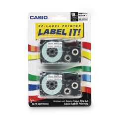 Casio Tape Cassettes for KL Label Makers, 0.75" x 26 ft, Black on White, 2/Pack (XR18WE2S)