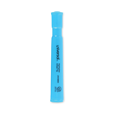 Universal Desk Highlighters, Fluorescent Blue Ink, Chisel Tip, Blue Barrel, Dozen (UNV08864)