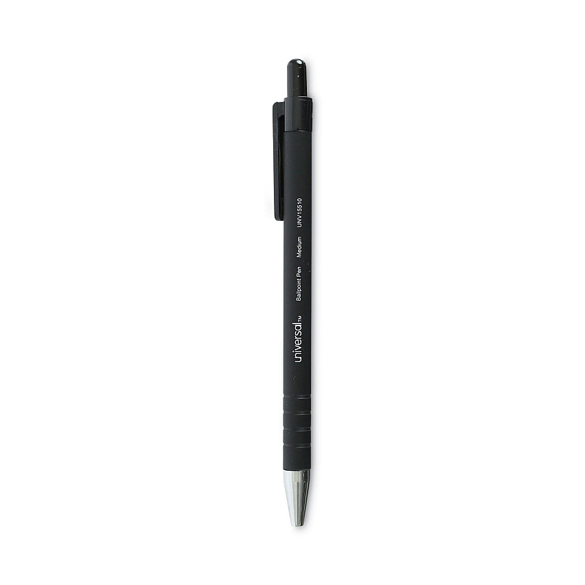 Universal Ballpoint Pen, Retractable, Medium 1 mm, Black Ink, Black Barrel, Dozen (UNV15510)