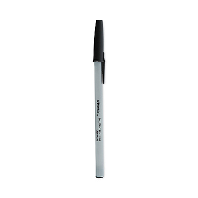 Universal Ballpoint Pen, Stick, Fine 0.7 mm, Black Ink, Gray/Black Barrel, Dozen (UNV27420)