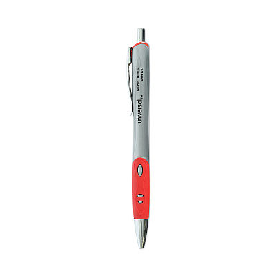 Universal Comfort Grip Gel Pen, Retractable, Medium 0.7 mm, Red Ink, Gray/Red/Silver Barrel, Dozen (UNV39722)