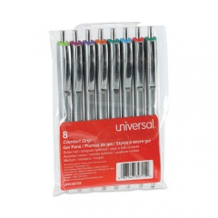 Universal Comfort Grip Gel Pen, Retractable, Medium 0.7 mm, Assorted Ink Colors, Silver Barrel, 8/Pack (39725)