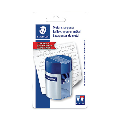 Staedtler Handheld Manual Double-Hole Plastic Sharpener, 1.57 x 1.65 x 2.2, Blue/Silver, 6/Box (STD512001BK)