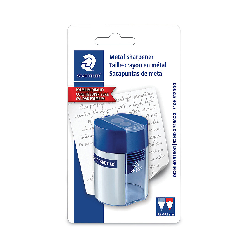 Staedtler Handheld Manual Double-Hole Plastic Sharpener, 1.57 x 1.65 x 2.2, Blue/Silver, 6/Box (STD512001BK)