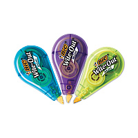 BIC Wite-Out Brand Mini Correction Tape, Non-Refillable, Blue/Purple/Yellow Applicators, 0.2" x 314.4", 3/Pack (BICWOTMP31WHI)