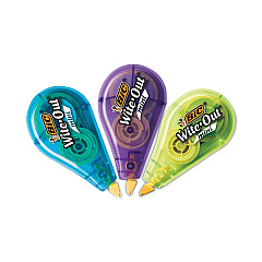 BIC Wite-Out Brand Mini Correction Tape, Non-Refillable, Blue/Purple/Yellow Applicators, 0.2" x 314.4", 3/Pack (BICWOTMP31WHI)