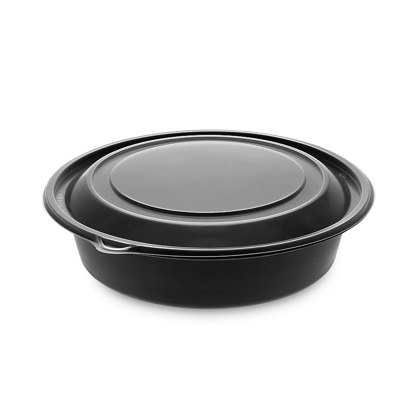 Pactiv Evergreen EarthChoice MealMaster Container with Lid, 32 oz, 8" dia x 2.12" h, 1-Compartment, Black/Clear, Plastic, 250/Carton (PCT0CN8083200BL)
