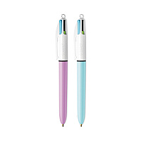 BIC 4-Color Multi-Color Ballpoint Pen, Retractable, Medium 1 mm, Lime/Pink/Purple/Turquoise Ink, Assorted Barrel Colors, 2/Pack (BICAMP21)