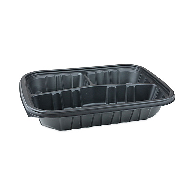 Pactiv Evergreen EarthChoice Entree2Go Takeout Container, 3-Compartment, 48 oz, 11.75 x 8.75 x 2.13, Black, Plastic, 200/Carton (PCTYCNB12X95203)