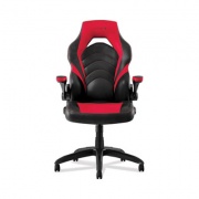 Emerge Vortex Bonded Leather Gaming Chair, Supports Up to 301 lbs, 17.9" to 21.6" Seat Height, Red/Black Back, Black Base (51465)