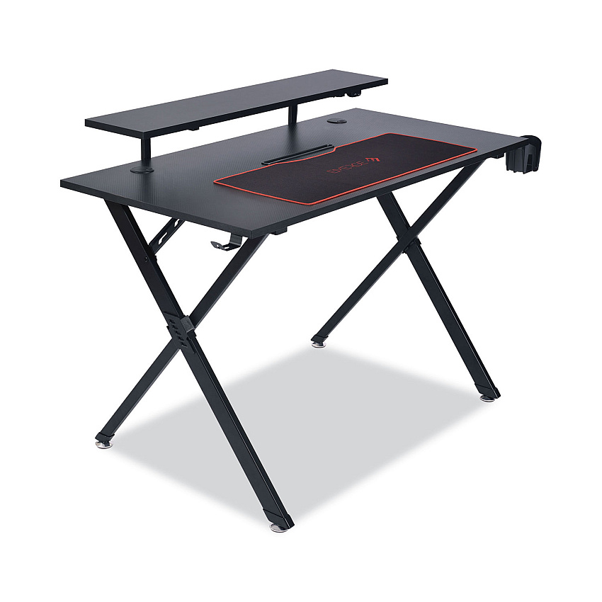 Emerge Vizon Gaming Desk with Raised Monitor Platform and Six-Color LED Lighting Strip, 47.2" x 26.6" x 35", Black (EEM59260)