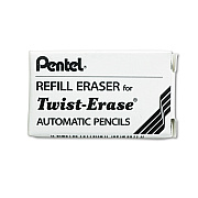 Eraser Refills for Pentel Side FX and Twist-Erase Pencils, Cylindrical Rod, White, 3/Tube (PENE10)