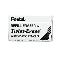 Eraser Refills for Pentel Side FX and Twist-Erase Pencils, Cylindrical Rod, White, 3/Tube (PENE10)