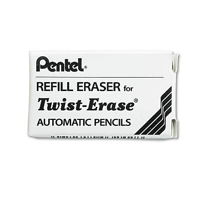 Eraser Refills for Pentel Side FX and Twist-Erase Pencils, Cylindrical Rod, White, 3/Tube (PENE10)