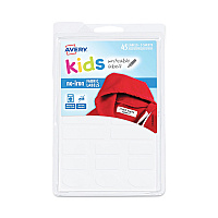 Avery Kids No-Iron Fabric Labels, Handwrite Only, Assorted Shapes and Sizes, White, 15 Labels/Sheet, 3 Sheets/Pack (AVE40700)