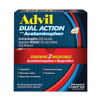 Advil Dual Action with Acetaminophen and Ibuprofen Caplets, 50 Packets of 2 Caplets (AVL014795)