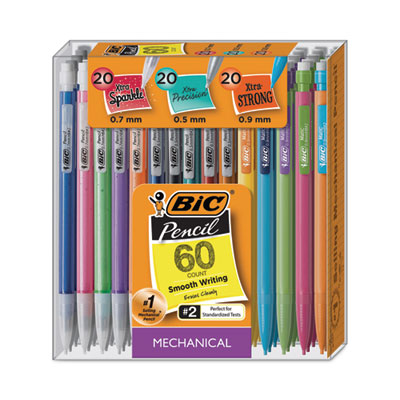 BIC Mechanical Pencil Variety Pack, Assorted Graphite Diameters, HB (#2), Black Lead, Assorted Barrel Colors, 60/Pack (BICWX7TG026BLK)
