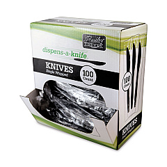 Berkley Square Dispens-a-Knife, Individually Wrapped, Mediumweight, Plastic, Black, 100/Box (BSQBEP90200)