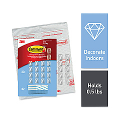 Command Mini Hooks, Small, Plastic, Clear, 0.5 lb Capacity,  30 Hooks and 32 Strips/Pack (MMM17006CLR30NA)