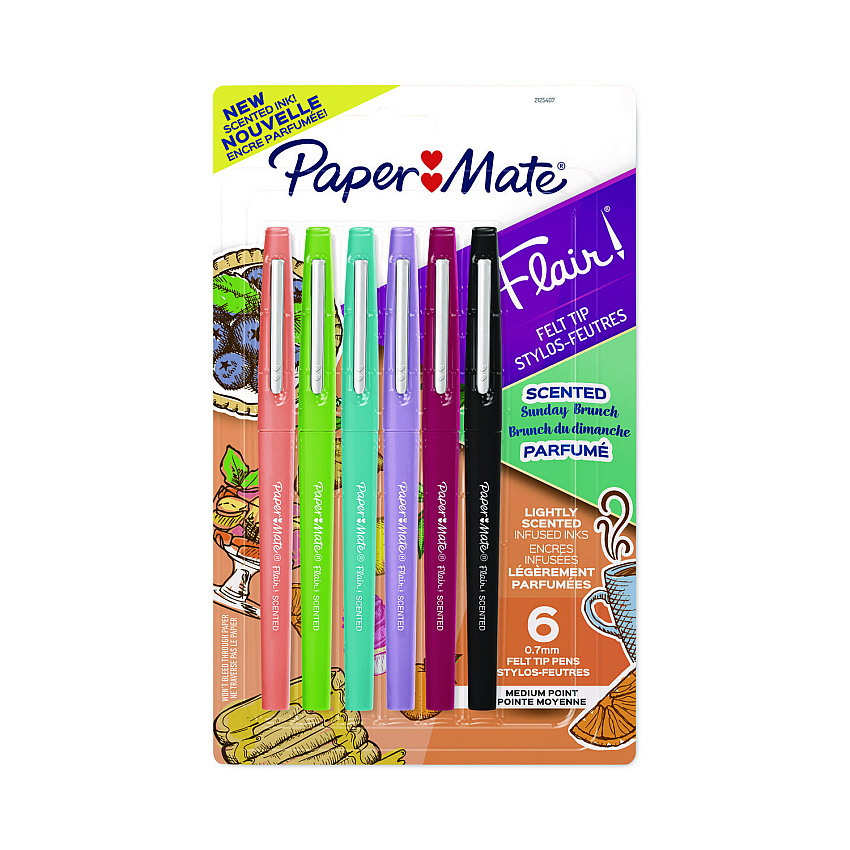 Paper Mate Flair Scented Felt Tip Porous Point Pen, Stick, Medium 0.7 mm, Assorted Ink and Barrel Colors, 6/Pack (PAP2125407)