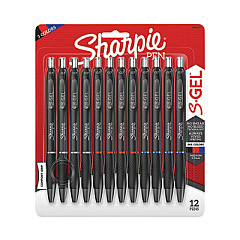 Sharpie High-Performance Gel Pen, Retractable, Medium 0.7 mm, Assorted Ink Colors, Black Barrel, Dozen (SAN2096153)