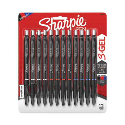 Sharpie High-Performance Gel Pen, Retractable, Medium 0.7 mm, Assorted Ink Colors, Black Barrel, Dozen (SAN2096153)
