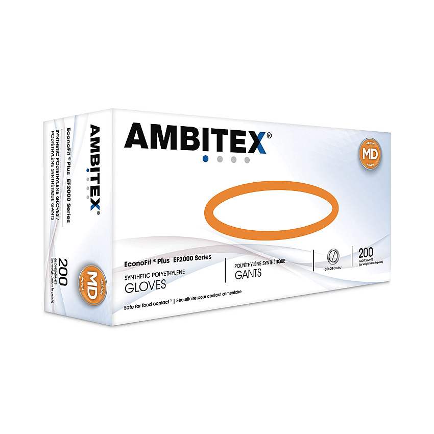 AMBITEX EconoFit Plus Powder-Free Polyethylene Gloves, Medium, Clear, 200/Pack, 10 Packs/Carton (TXIEFMD2000)