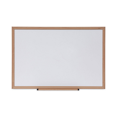 Universal Deluxe Melamine Dry Erase Board, 36 x 24, Melamine White Surface, Oak Fiberboard Frame (UNV43619)