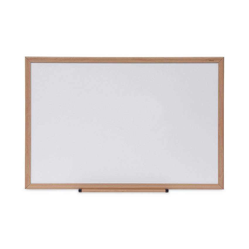 Universal Deluxe Melamine Dry Erase Board, 36 x 24, Melamine White Surface, Oak Fiberboard Frame (UNV43619)