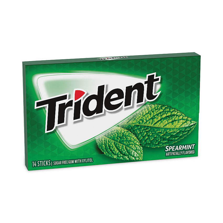 Trident Sugar-Free Gum, Spearmint, 14 Pieces/Pack, 12 Packs/Carton (GRR30400008)