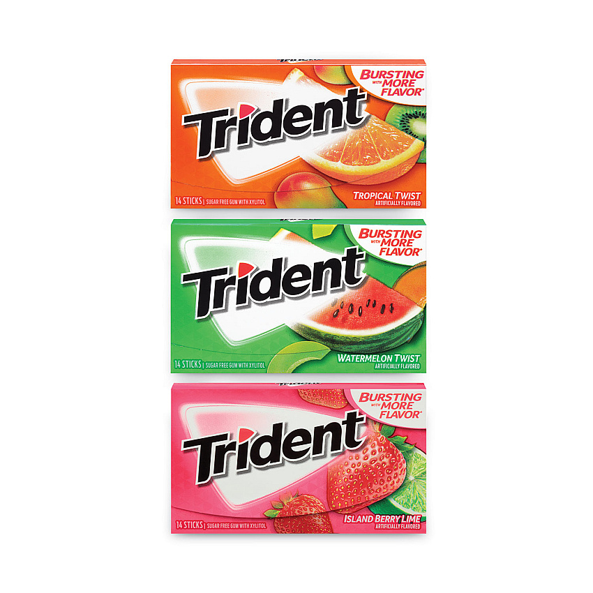 Trident Sugar-Free Gum, Fruit Variety, 14 Pieces/Pack, 20 Packs/Carton (GRR22000891)