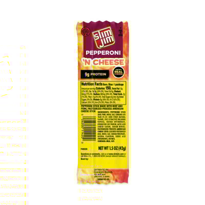 Slim Jim Pepperoni and Cheese Meat Sticks, 1.5 oz, 18/Box, Ships in 1-3 Business Days (20900655)