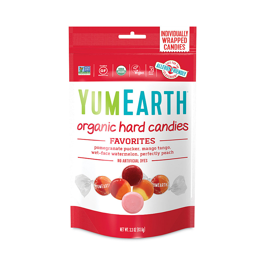 YumEarth Organic Favorite Fruit Hard Candies, 3.3 oz Bag, Assorted Flavors, 3 Bags/Pack (GRR27000031)