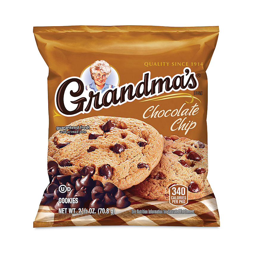 Grandma's Homestyle Chocolate Chip Cookies, 2.5 oz Pack, 2 Cookies/Pack, 60 Packs/Carton (GRR29500060)