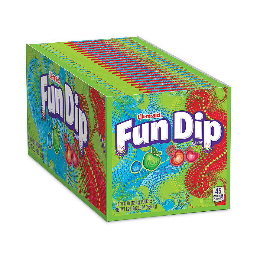 Lik-m-aid Fun Dip Candy, Assorted Flavors, 0.43 oz Pouches, 48/Box (GRR20900166)