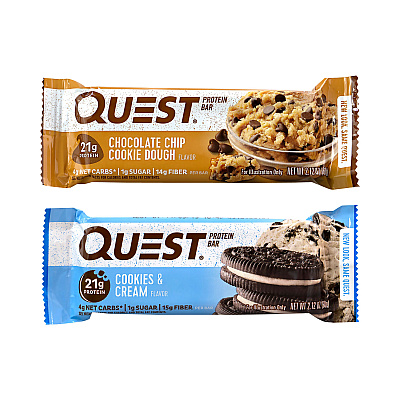 Quest Protein Bar Value Pack, Chocolate Chip Cookie Dough, Cookies and Cream, 2.12 oz Bar, 14/Carton (GRR22000966)