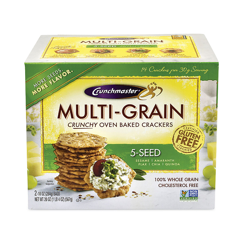 Crunchmaster 5-Seed Multi-Grain Crunchy Oven Baked Crackers, Whole Wheat, 10 oz Bag, 2 Bags/Box (GRR22000757)