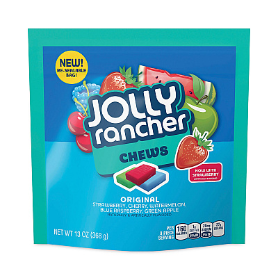 Jolly Rancher Chews Candy, Assorted Flavors, 13 oz Pouches, 4/Carton (GRR24600300)