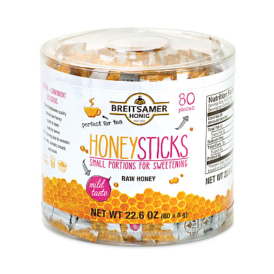 Breitsamer Honig Raw Honey Sticks, 0.28 oz, 80 Sticks/Tub, 1 Tub/Carton (GRR20902630)