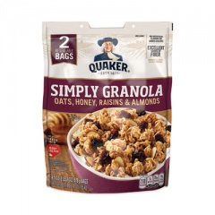 Quaker Simply Granola, Oats, Honey, Raisins and Almonds, 34.5 oz Bag, 2 Bags/Pack, Delivered in 1-4 Business Days (22000734)