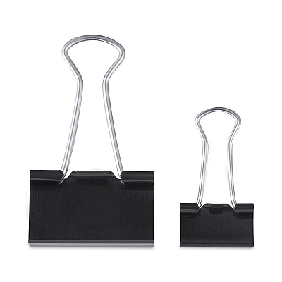 Universal Binder Clips with Storage Tub, (50) Small (0.75"), (10) Medium (1.25"), Black/Silver (UNV11160)