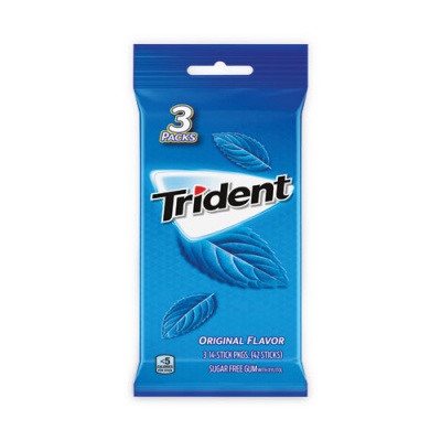 Trident Gum, Original Mint, 14 Sticks/Packet, 3 Packets/Pack, 3 Packs, Delivered in 1-4 Business Days (30400049)