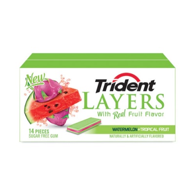 Trident Layers Gum, Watermelon & Tropical Fruit, 14/Pack, 12 Packs/Box, Delivered in 1-4 Business Days (30400053)