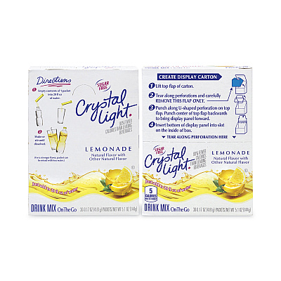 Crystal Light On-The-Go Sugar-Free Drink Mix, Lemonade, 0.17 oz Single-Serving Tubes, 30/Pack, 2 Packs/Carton (GRR30700153)