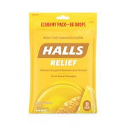 HALLS Relief Menthol Cough Suppressant - Oral Anesthetic, Honey-Lemon, 80/Pack, 2 Packs/Box (30400036)