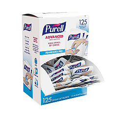 PURELL Advanced Hand Sanitizer Single Use, Gel , 1.2 mL, Packet, Fragrance-Free, 125/Box, 12 Box/Carton (GOJ9630125NSCT)
