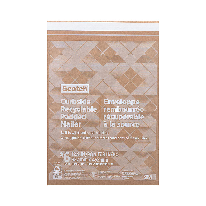 Scotch Curbside Recyclable Padded Mailer, #6, Bubble Cushion, Self-Adhesive Closure, 13.75 x 20, Natural Kraft, 50/Carton (MMMCR61)